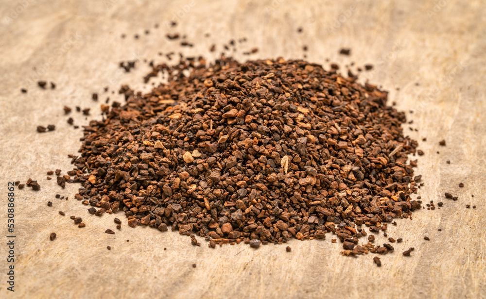 heap of chicory granules often used with or as a substitute for coffee