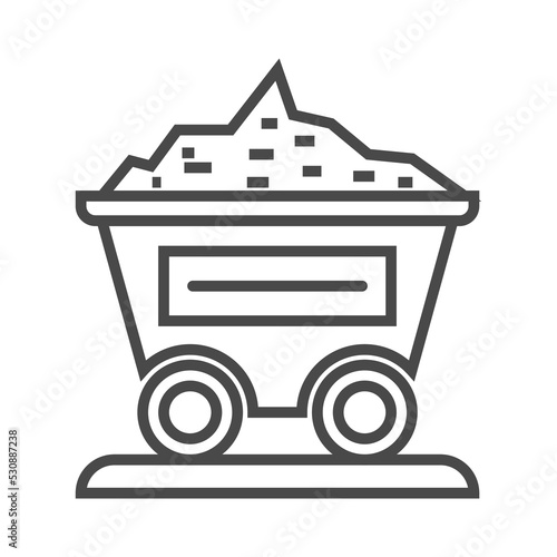 Mining and resource extraction linear icon isolated on white background vector illustration. Heavy industry, coal or ore mining trolley pictogram.