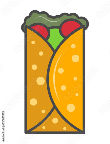 Tortilla wrap icon vector illustration isolated on white background. Cafe or restaurant fast food, mexican snack, eating menu pictogram.