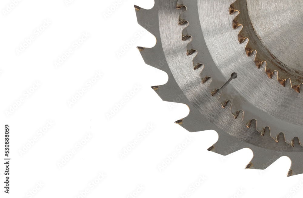 Metal circular saws for carpentry, woodworking, on a white background Metal circular saws for carpentry, woodworking, on a white background