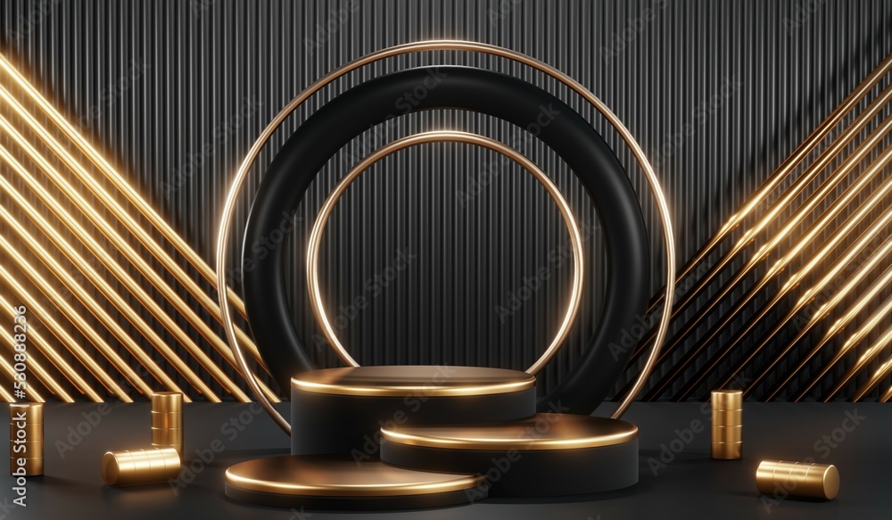 3D rendering of blank product background for cream cosmetics Modern black podium background 3D rendering of blank product background for cream cosmetics Modern black podium background