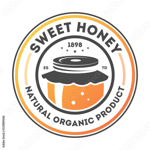 Sweet honey vintage label isolated vector illustration. Traditional beekeeping icon, natural organic honey product badge.