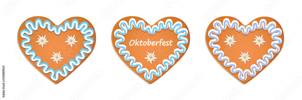 Obraz premium gingerbread heart oktoberfest with edelweiss decoration vector