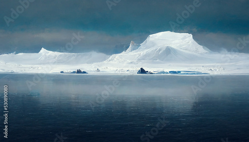 Antarctica snow mountain ocean endless snow sky winter © AloneArt