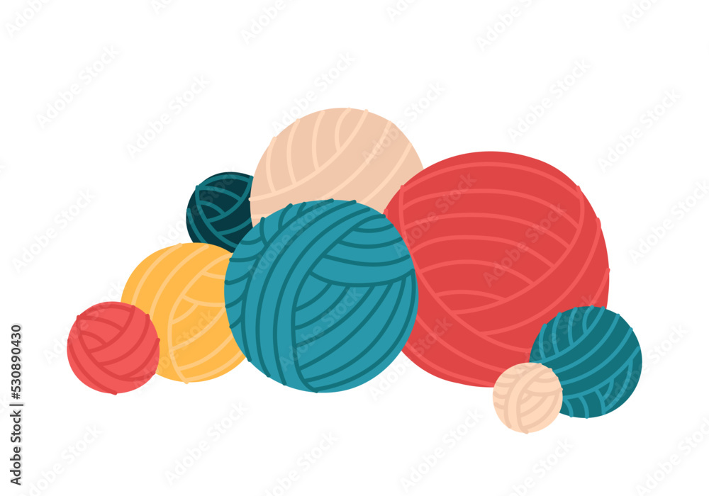 Pile of wool for crochet, knitting. Skein, ball, bobbin. Isolated flat vector illustration Pile of wool for crochet, knitting. Skein, ball, bobbin. Isolated flat vector illustration