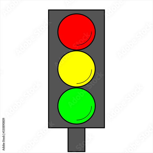 Traffic lights with all three colors on,driving school,learning the rules of the road.Training material
