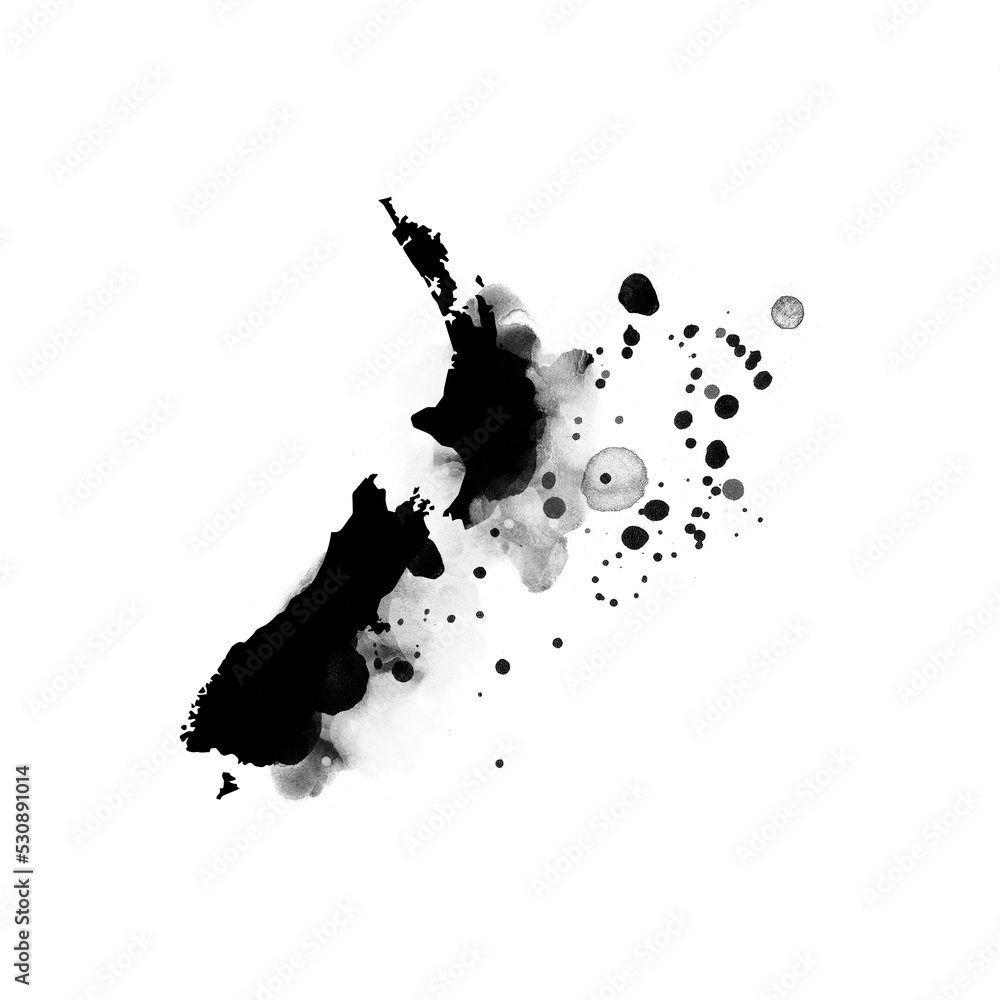 Black artistic country map- form mask on white background. New Zealand Black artistic country map- form mask on white background. New Zealand