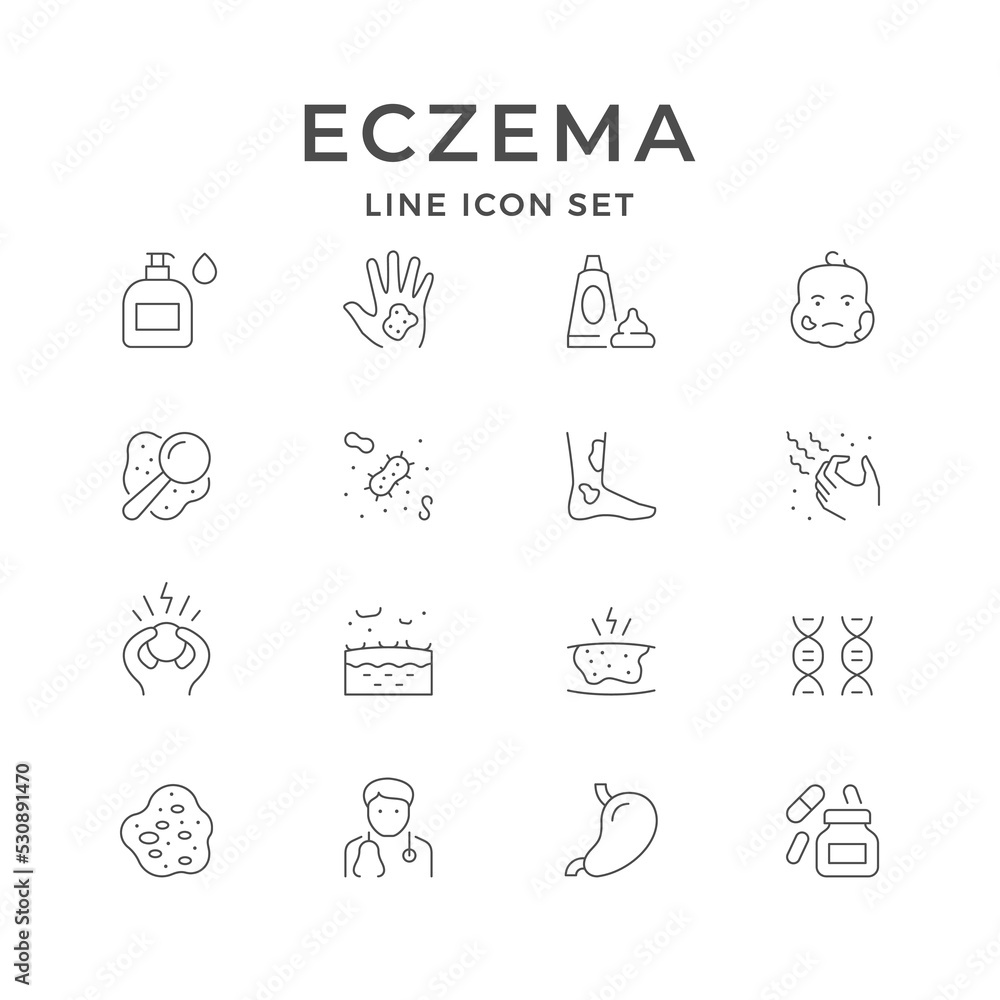 Set line icons of eczema