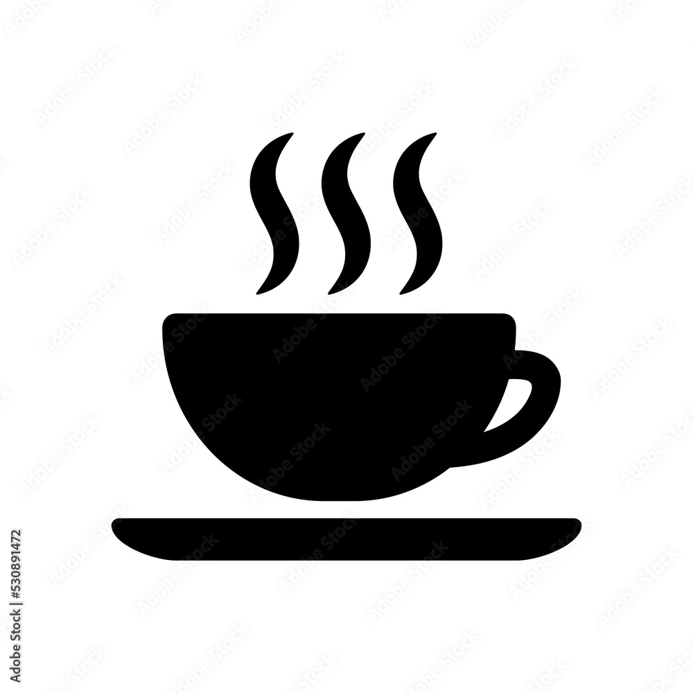 Cup of hot tea or coffee. Black vector element isolated on white background. Best for print, signboards and web design. Cup of hot tea or coffee. Black vector element isolated on white background. Best for print, signboards and web design.