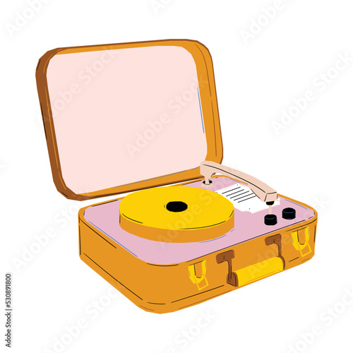 Vinyl player in the style of pop art view from above. Vector isolated illustration.