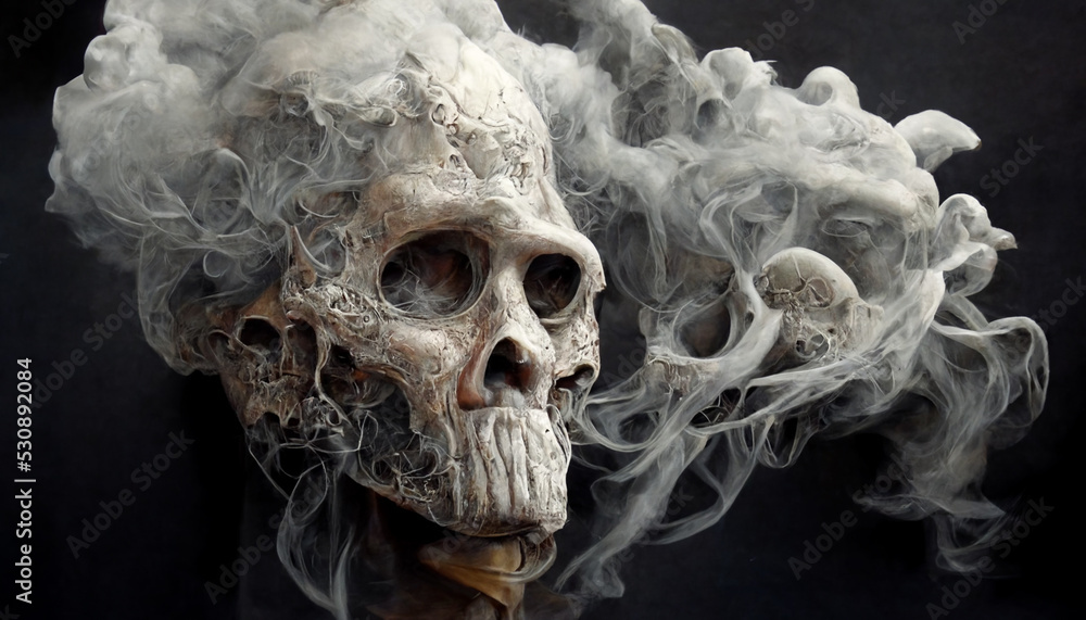 3d illustration of a scary figure, a skull emerging from smoke. 3d illustration of a scary figure, a skull emerging from smoke.