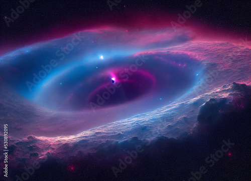 Nebula spiraling around a black hole