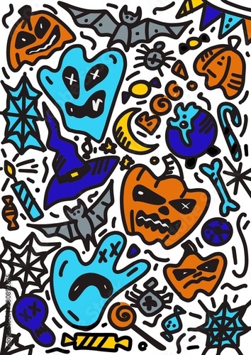 Hand drawn Happy Halloween doodle. Cute halloween icons  Happy Halloween illustrations. 