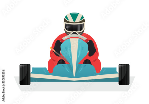 Go kart racer icon isolated vector illustration. Extreme auto sport competition, road trophy race championship, driver racing on go kart.