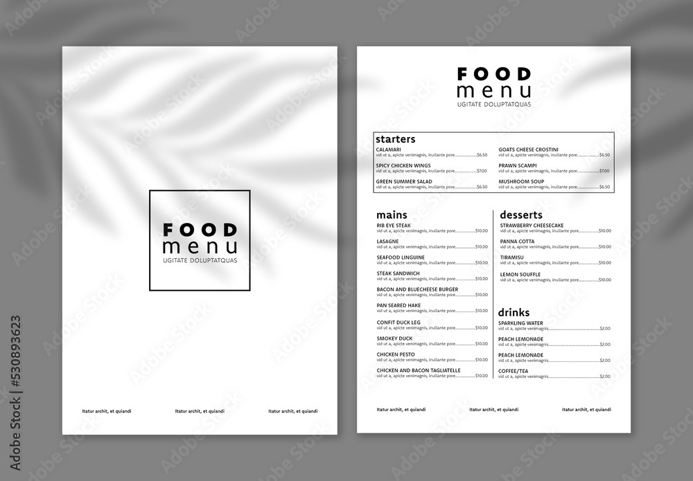 Minimal Black And White Menu Layout Design Stock Template Adobe Stock restaurant-menu-layouts-zollo-design