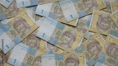 A lot of Ukrainian money in the form of one paper Ukrainian hryvnia