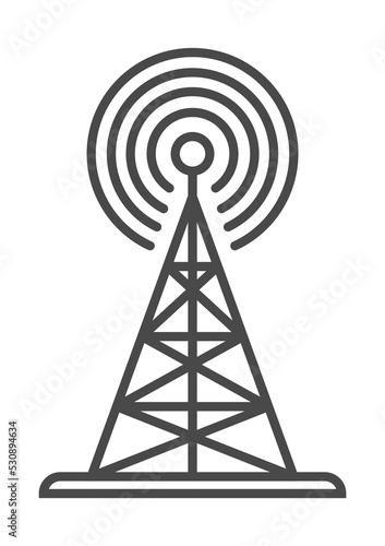Radio broadcasting tower icon vector illustration isolated on white background. Global social media, network communication, mass media linear pictogram.