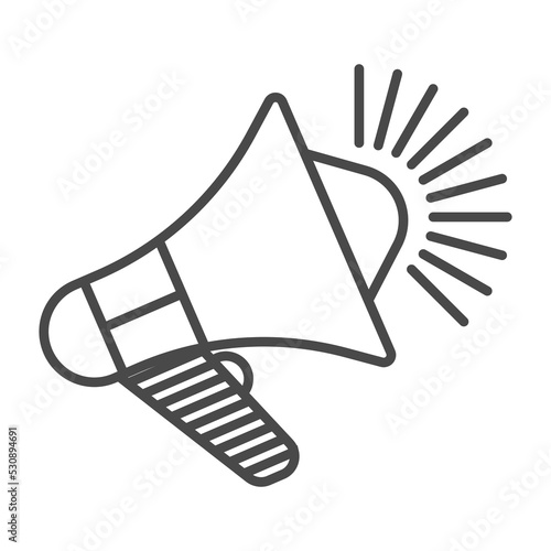 Megaphone icon vector illustration isolated on white background. Global social media, promo announcement, mass media linear pictogram.