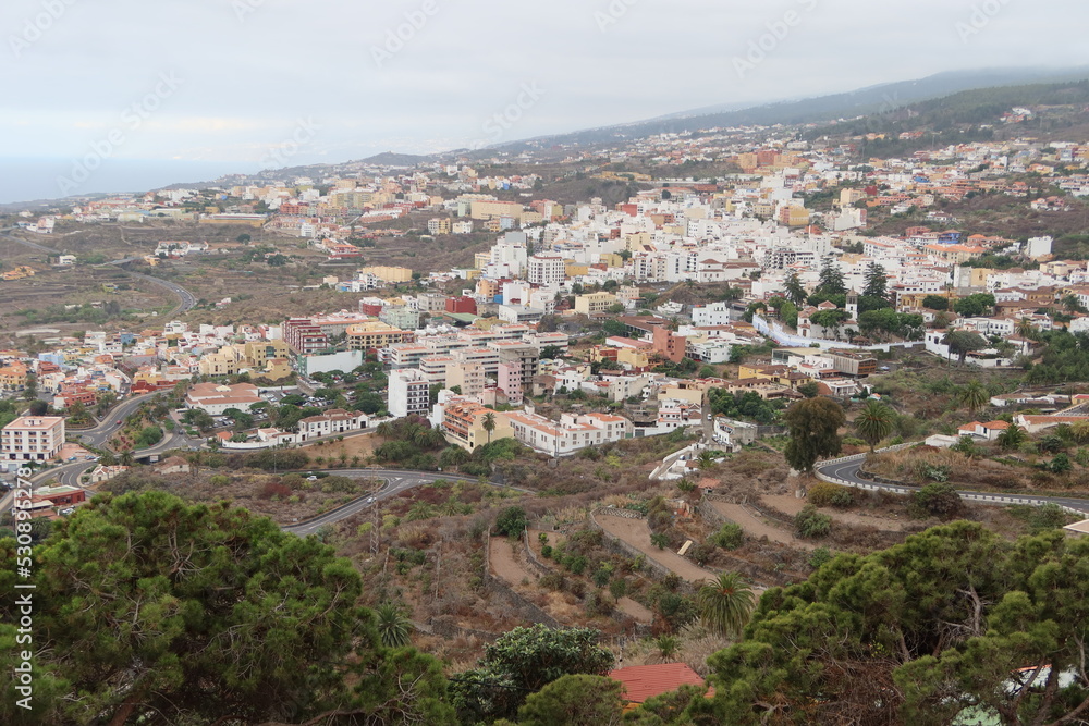 Icod de los Vinos, Tenerife, Spain, August 10, 2022: General view of the town of Icod de los Vinos, Tenerife. Spain