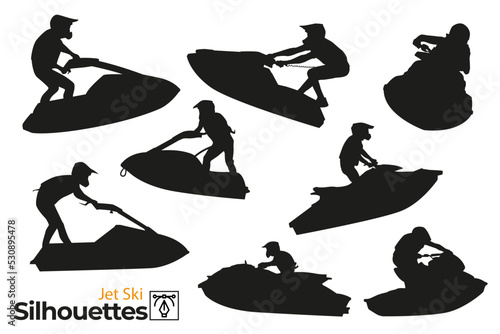 Isolated group of Jet Ski silhouettes.