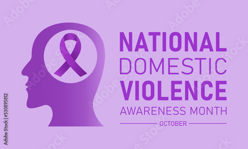 National domestic violence awareness month is observed every year in october. Domestic violence awareness month, background with purple ribbon. Vector illustration.