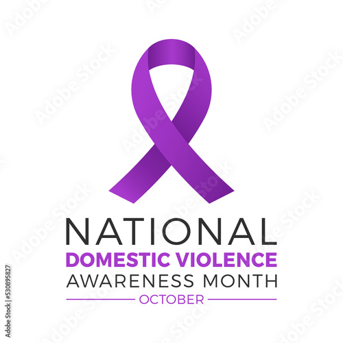 National domestic violence awareness month is observed every year in october. Domestic violence awareness month, background with purple ribbon. Vector illustration.