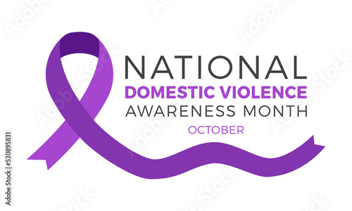 National domestic violence awareness month is observed every year in october. Domestic violence awareness month, background with purple ribbon. Vector illustration.