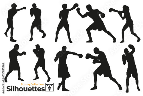 Silhouettes of boxers in the ring.