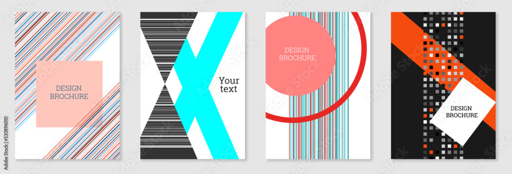 Set of cover design in Memphis style. Geometric design, abstract background. Fashionable bright cover, banner, poster, booklet. Creative colors. Set of cover design in Memphis style. Geometric design, abstract background. Fashionable bright cover, banner, poster, booklet. Creative colors.