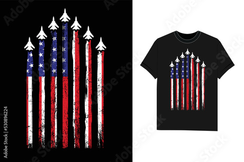 Air Force US Veterans 4th of July American Flag T-Shirt vector photo