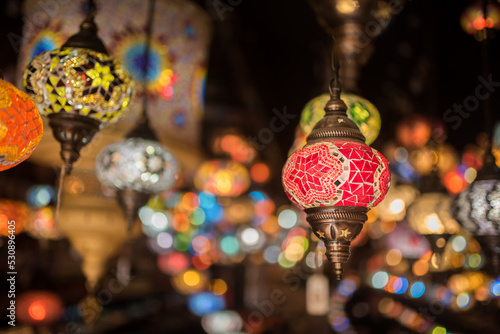 Colorful ceiling lamp in Arabic style.