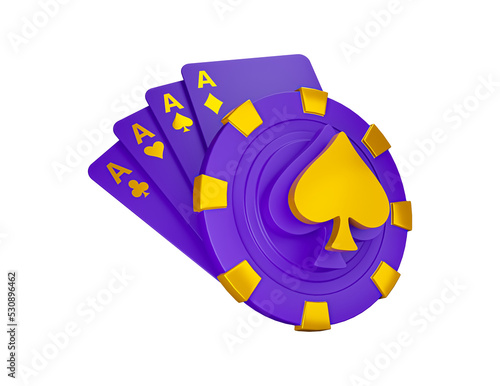 Casino cards poker blackjack baccarat 3d icon. Casino game chips, bet cards, bet items poker chips. Png item, transparent background. photo