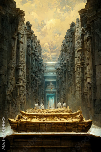 Fototapeta Ancient temple with gold sarcophagus