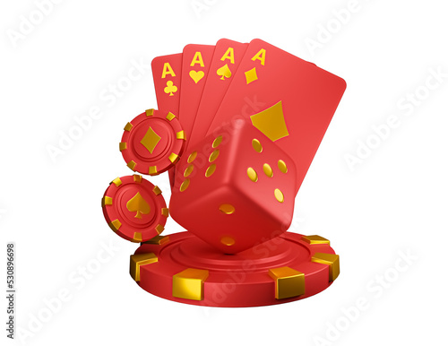 Casino cards poker blackjack baccarat 3d icon. Casino game chips, bet cards, bet items poker chips. Png item, transparent background.