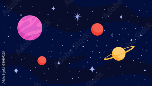 cartoon galaxy background with planet and stars