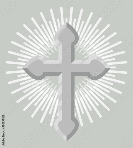 Silver catholic crucifix icon isolated on grey background vector illustration. Christianity religion symbol in flat design.