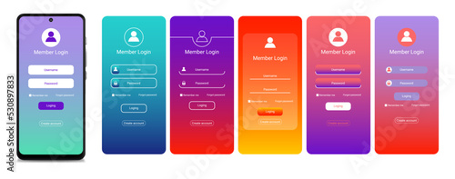 Realistic Detailed 3d Mobile Phone Screen with Login Form Template Vibrant Color Ui Design. Vector illustration