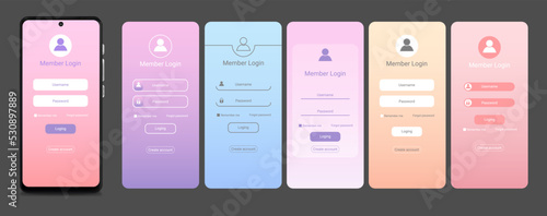 Realistic Detailed 3d Mobile Phone Screen with Login Form Template Pastel Color Interface Design. Vector illustration