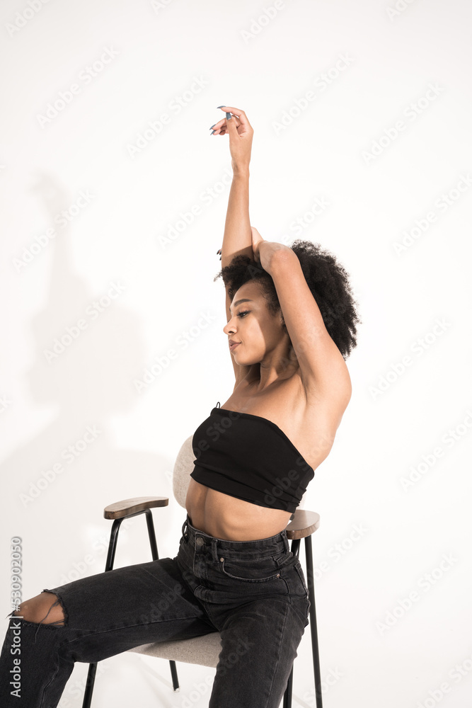 Young woman smiling portrait of clean skin in studio on white background Young woman smiling portrait of clean skin in studio on white background