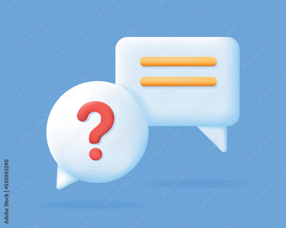 Vecteur Stock 3d Chat bubbles with question mark and answer. White Speech  or speak bubble on blue background. FAQ, support, help center. Social  network communication concept. Vector illustration. | Adobe Stock