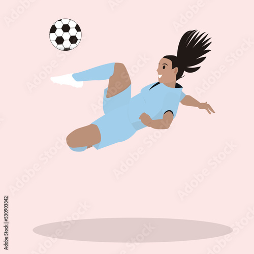 Illustration woman playing women's soccer kick scissors ball