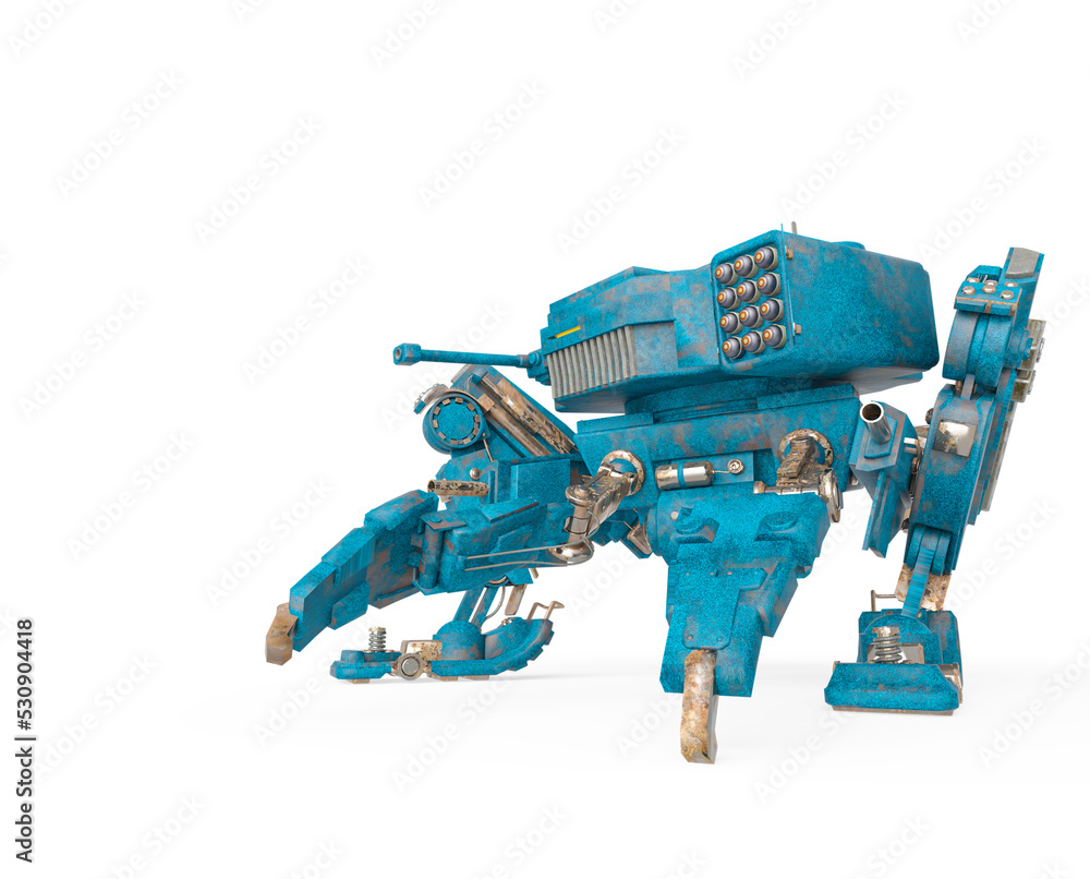 Obraz premium killer mech is in steath attack pose for war with copy space