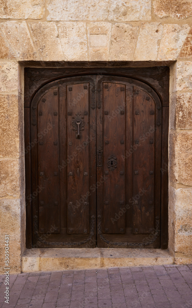 San Esteban de Gormaz (Spain), September 5, 2022. Typical door of a stately home. It is a town in the province of Soria that has 3054 inhabitants, autonomous community of Castilla y León. 