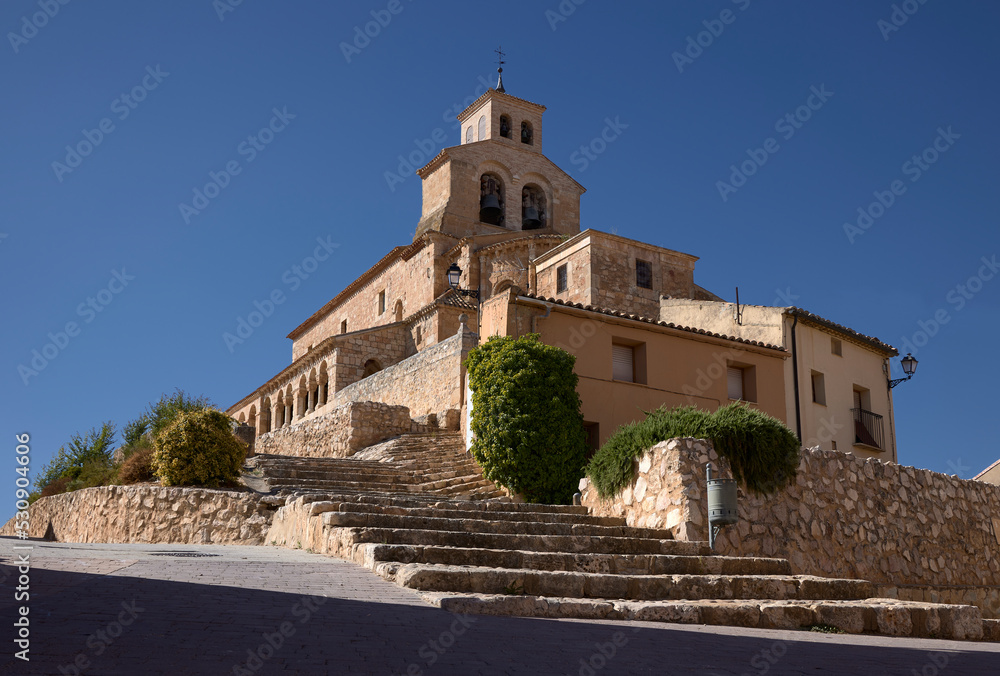 San Esteban de Gormaz (Spain), September 5, 2022. Church of Santa María. It is a town in the province of Soria with 3054 inhabitants having. The town has been declared a Historic-Artistic Site.