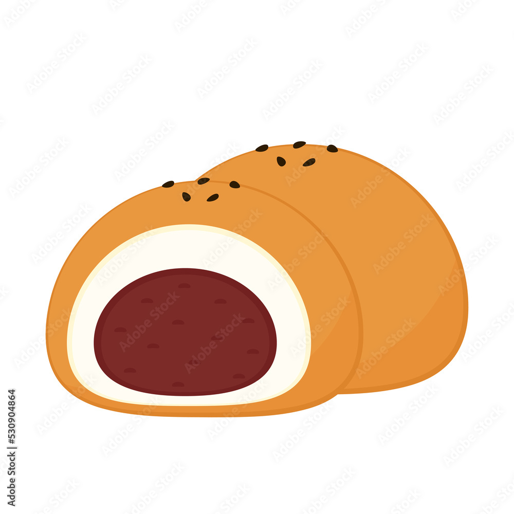 Homemade Anpan or Japanese Round Bread with Sesame Isolated on White Background. Japanese Traditional Snack and Dessert. Homemade Anpan or Japanese Round Bread with Sesame Isolated on White Background. Japanese Traditional Snack and Dessert.