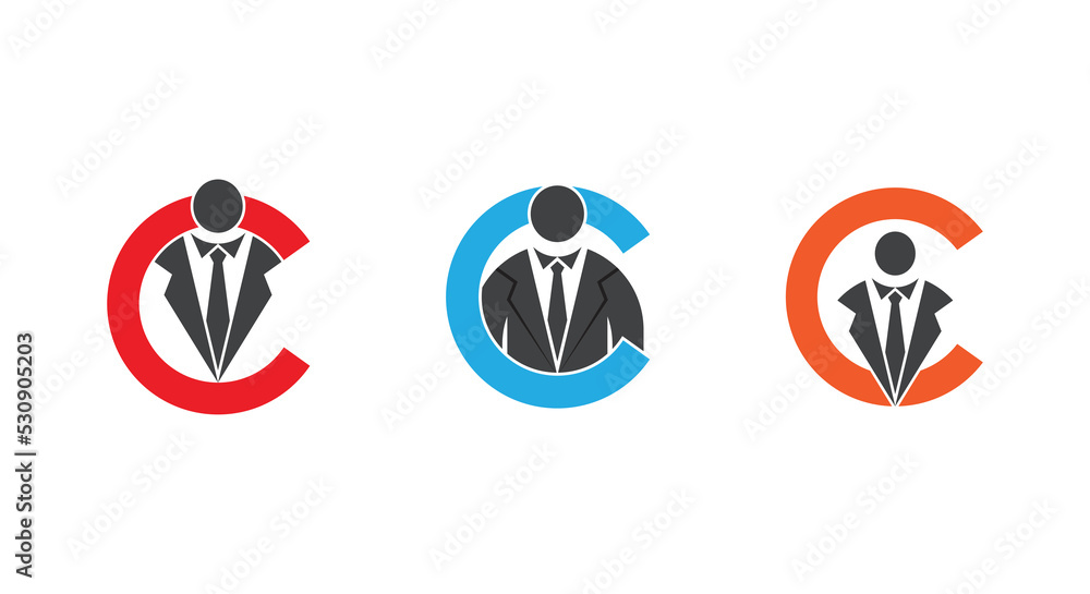 Obraz premium Initial Letter C Businessman Logo Concept icon sign symbol Element Design. Boss, Leader, Marketing, Business, Suit, Tie Logotype. Vector illustration Logo template