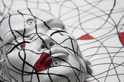 Wallpaper Mural Female face portrait. Sculpture of white face with closed eyes. Abstract geometric pattern, inspired by the painter Mondrian. Torontodigital.ca