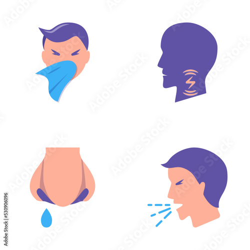 Respiratory disease symptoms icon collection in flat style
