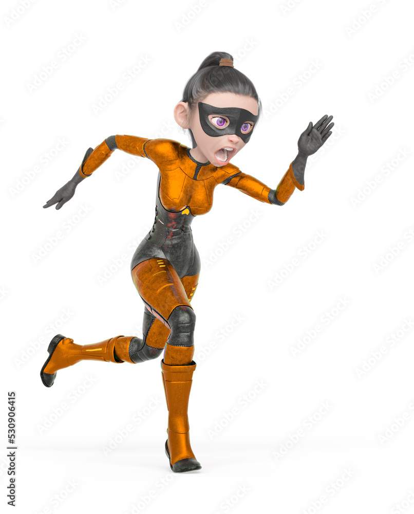 superheroine girl is running fast in white background superheroine girl is running fast in white background