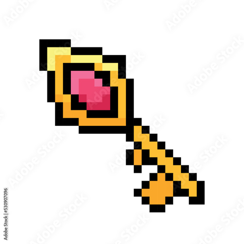 Isolated golden key videogame icon Pixelated style Vector